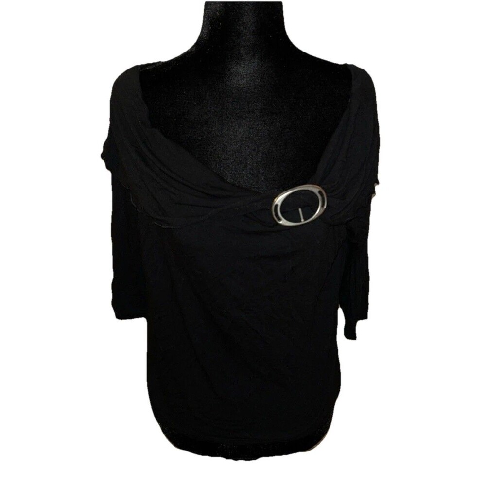 George Stretch Large (12-14) Black 3/4 Sleeve Pullover Blouse